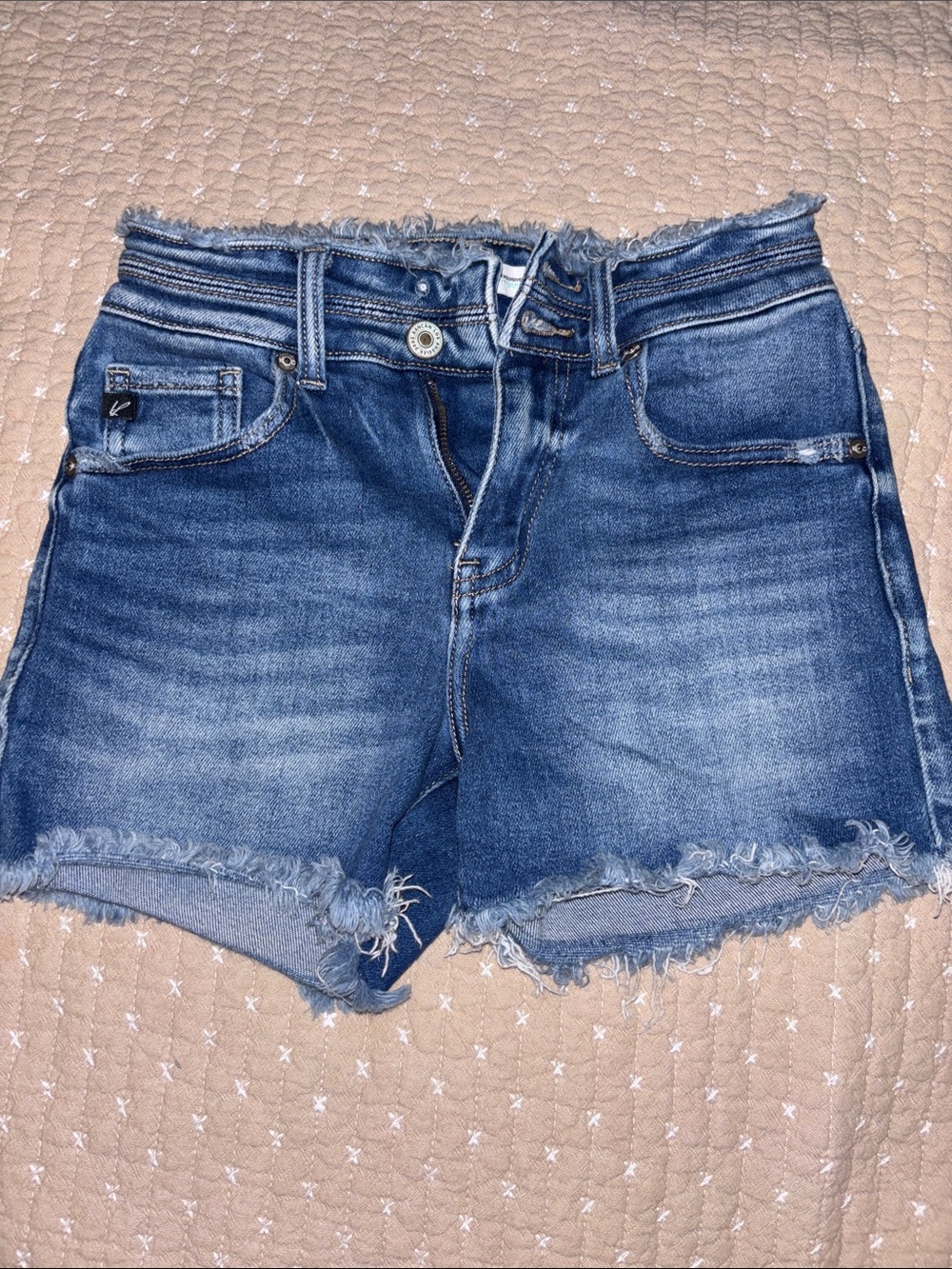 KanCan Medium Wash Distressed Frayed Hem Denim Shorts